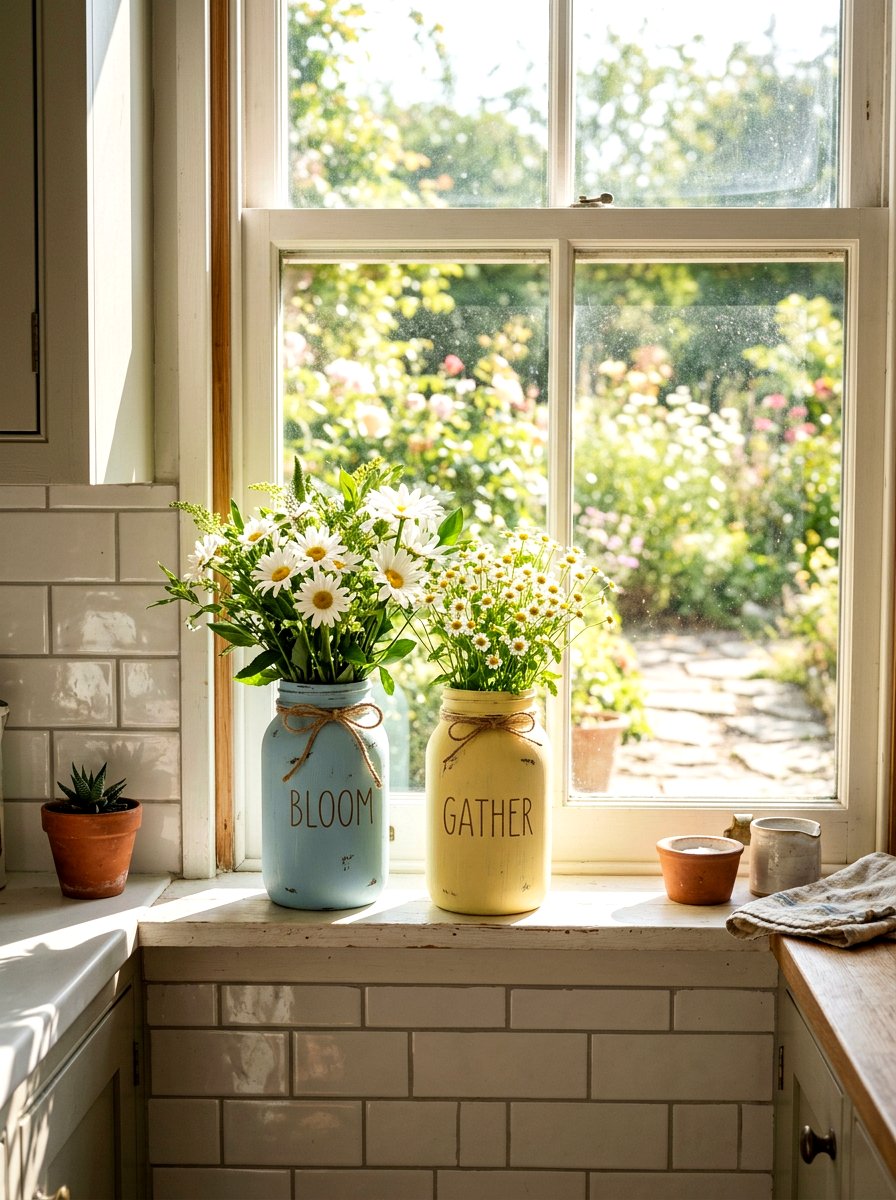 Painted Mason Jar - 25 Spring Window Display Ideas