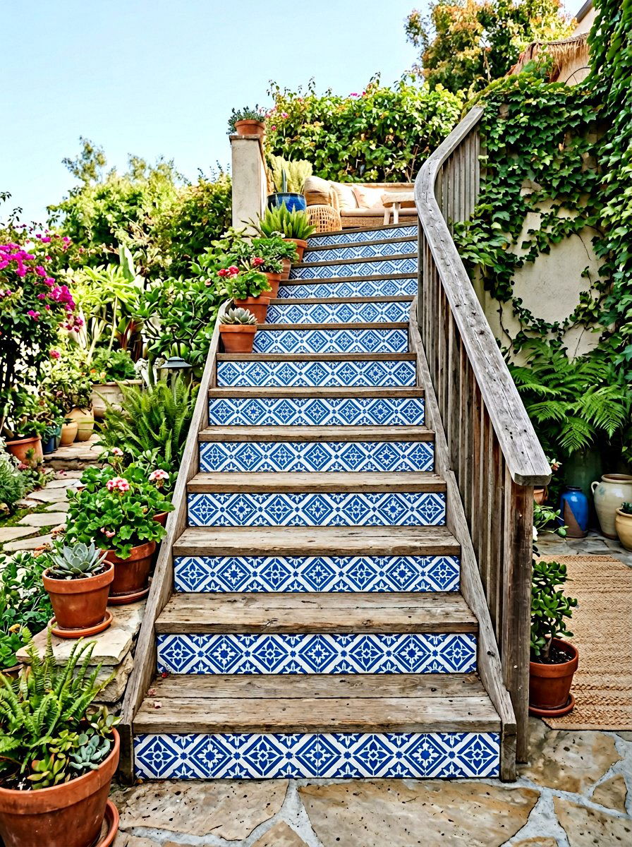 Painted Outdoor Stair Risers - 25 Spring Outdoor Staircase Decor Ideas