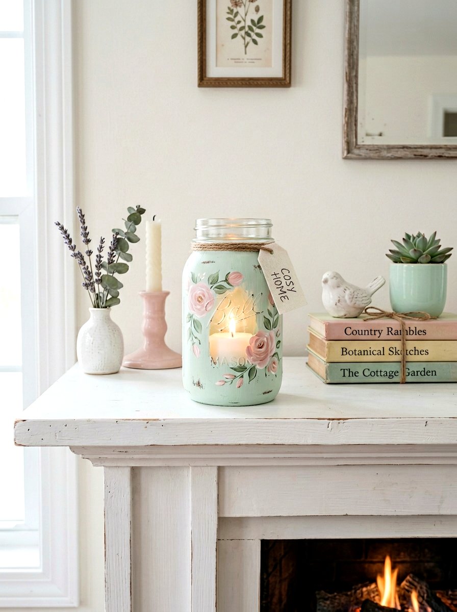 Painted Pastel Mason Jar Votive - 25 Spring Mason Jar Lantern Ideas