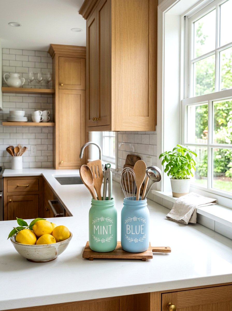 Painted Pastel Mason Jar - 25 Spring Glass Jar Decor Ideas