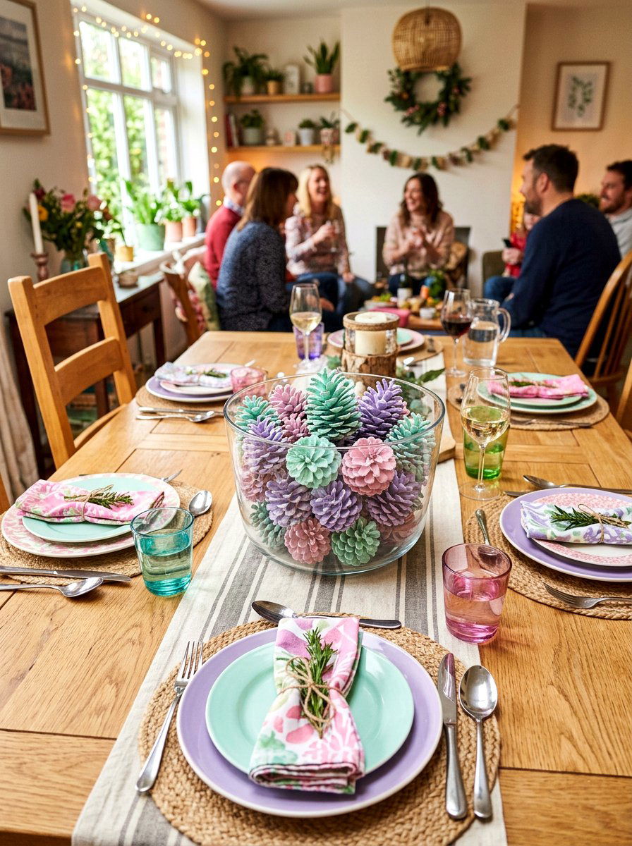 Painted Pinecone Display - 25 Spring Bowl Filler Ideas