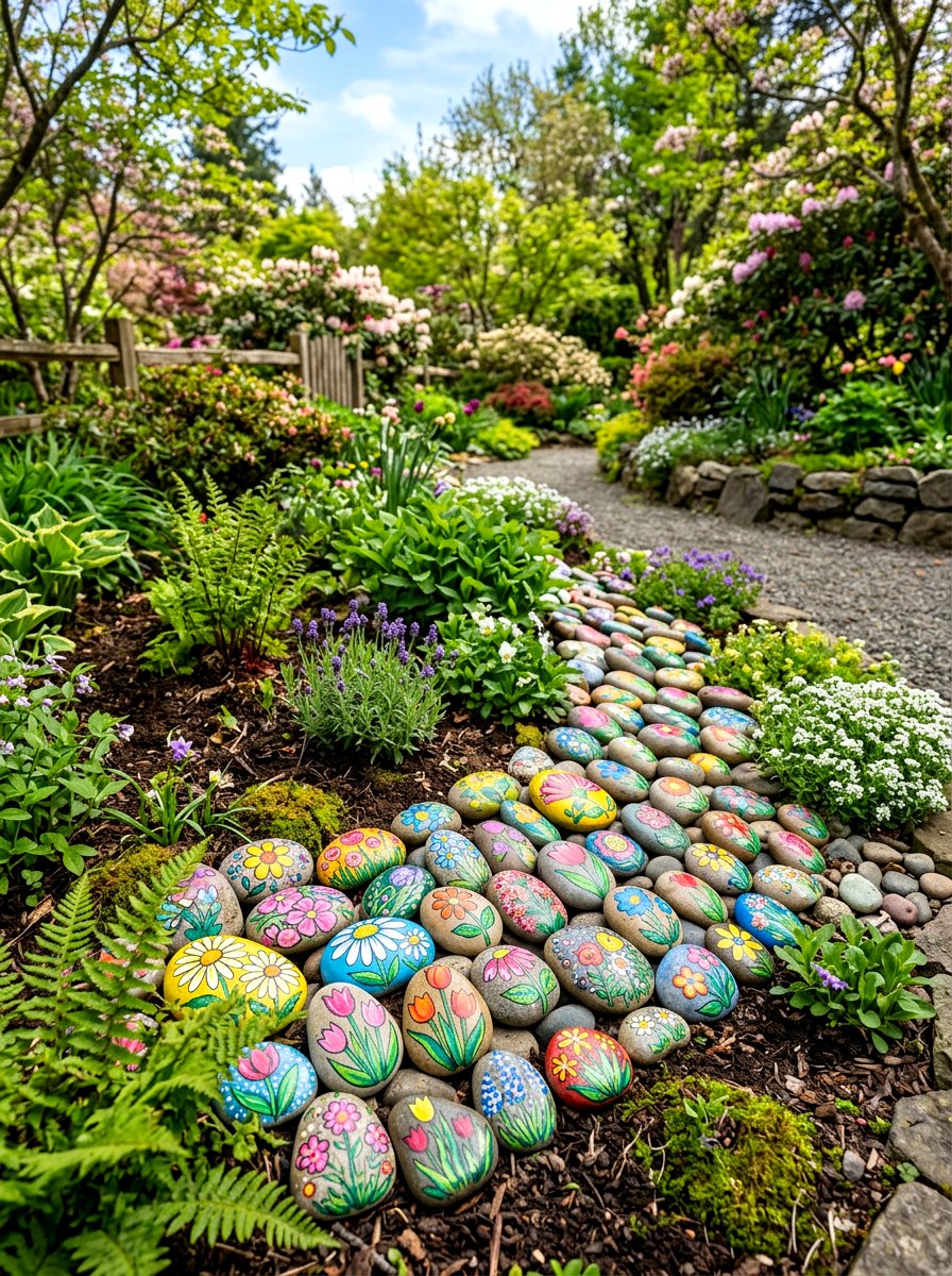 Painted Rock Flowers - 25 Spring Flower Craft Ideas
