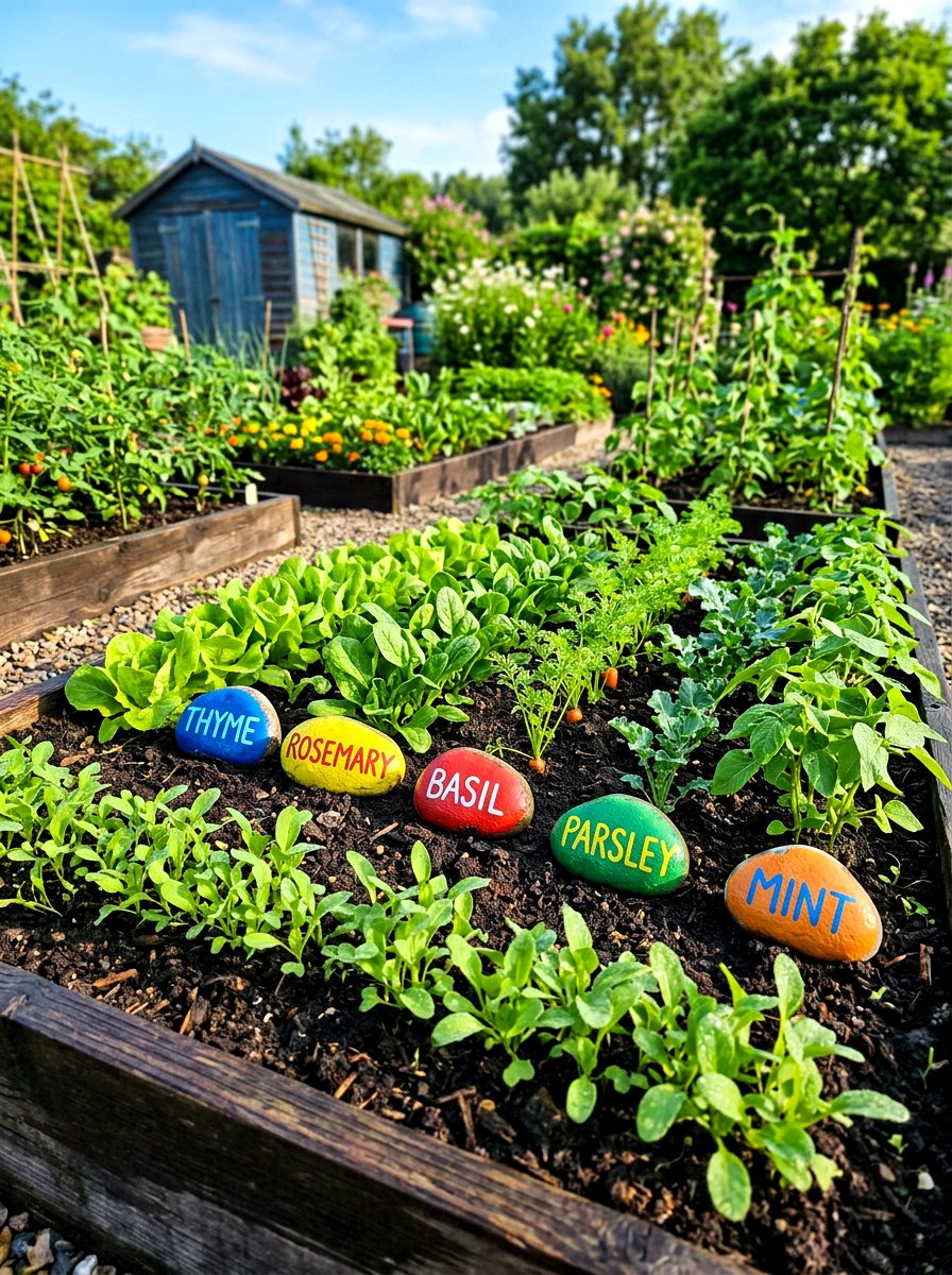 Painted Rock Garden Marker - 25 Spring Paint Craft Ideas