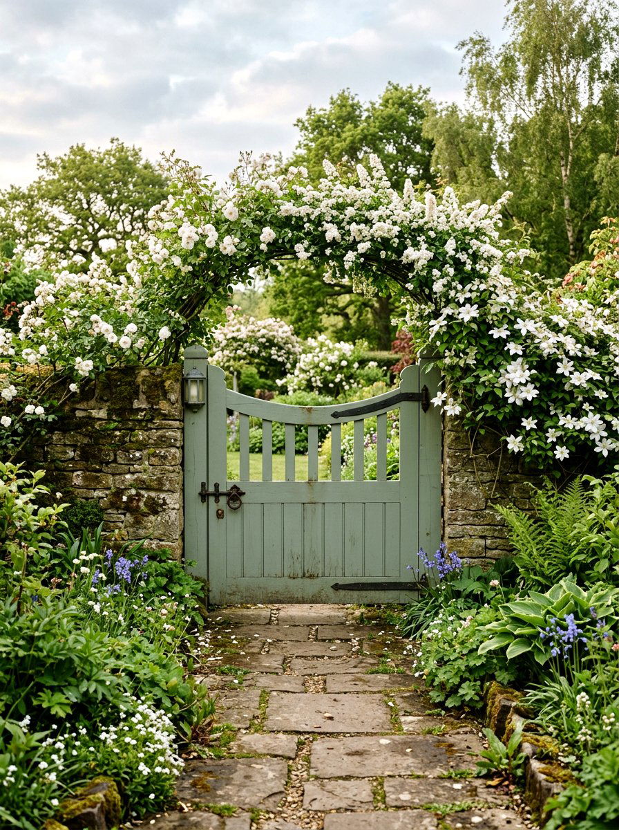 Painted Sage Green Gate - 25 Spring Driveway Gate Ideas
