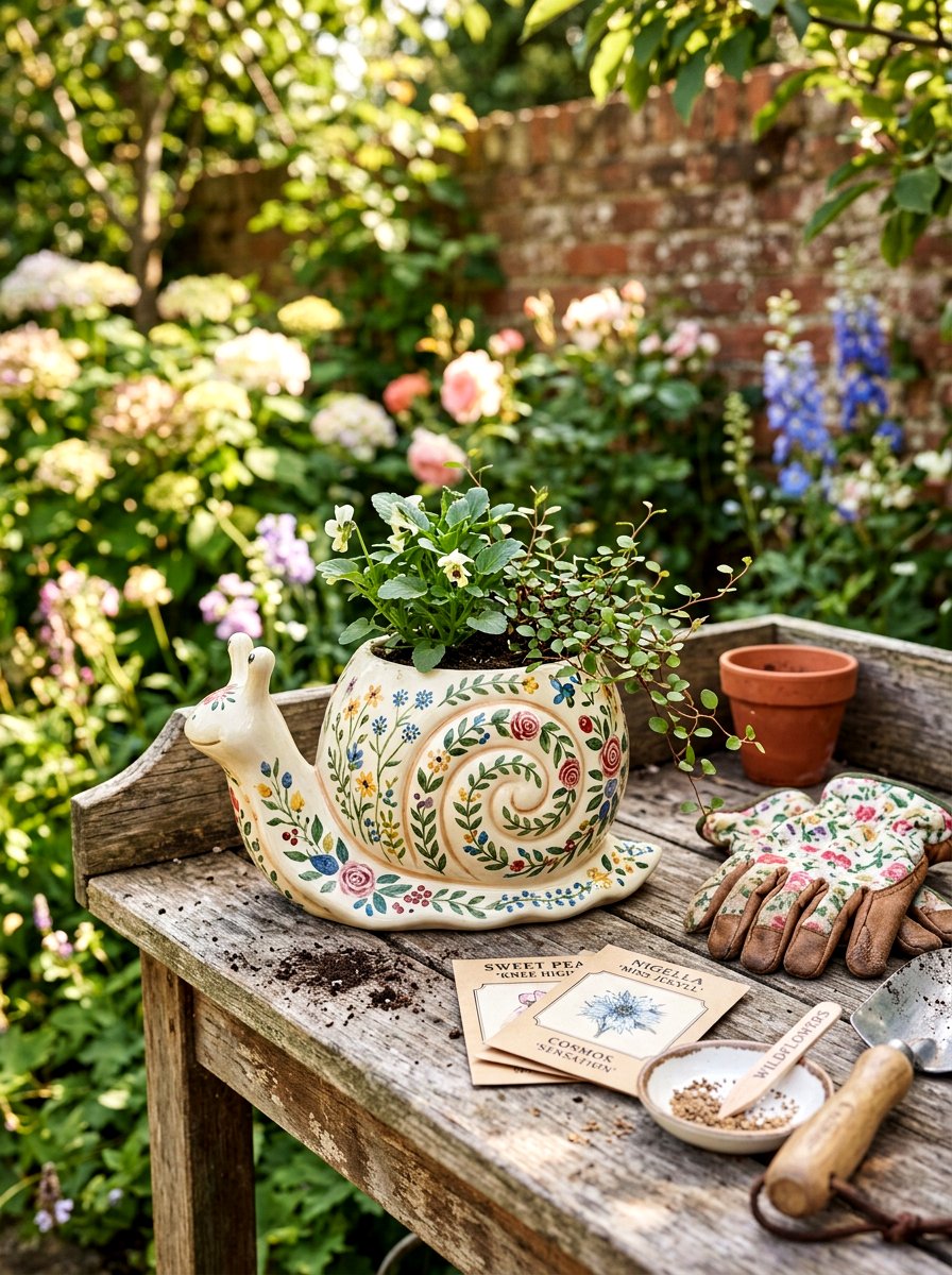 Painted Snail Pot - 25 Spring Snail Planter Ideas