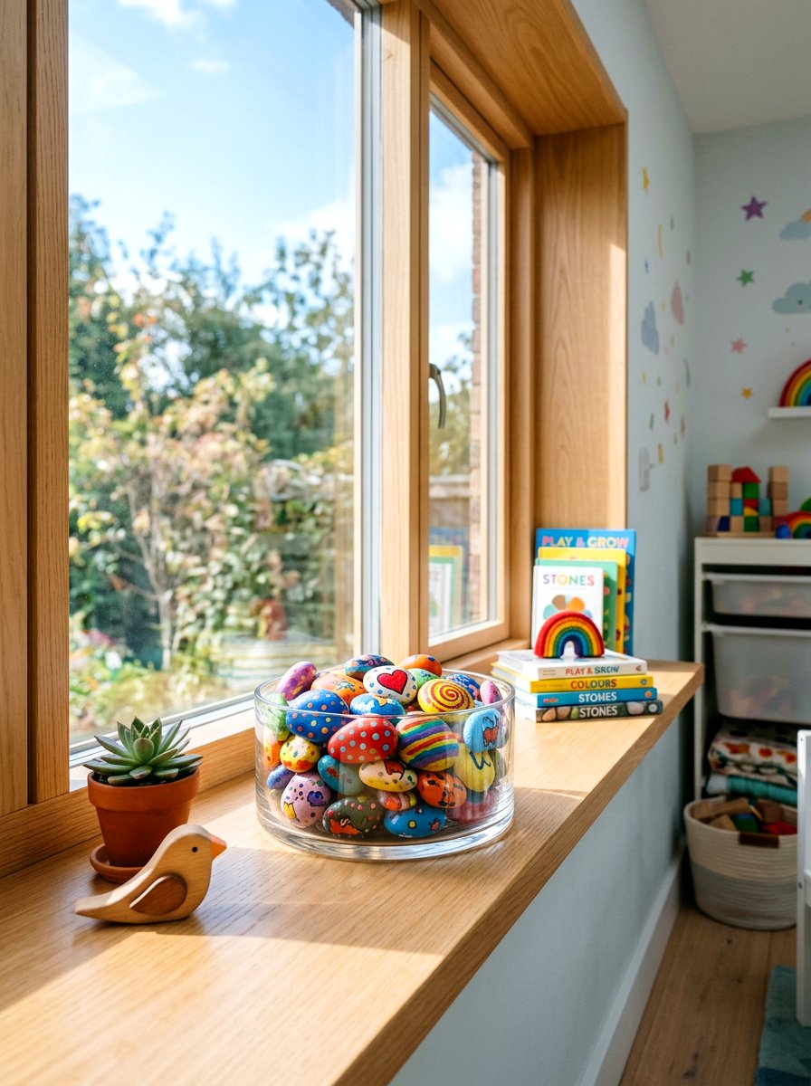 Painted Stone Display - 25 Spring Window Ledge Decor Ideas