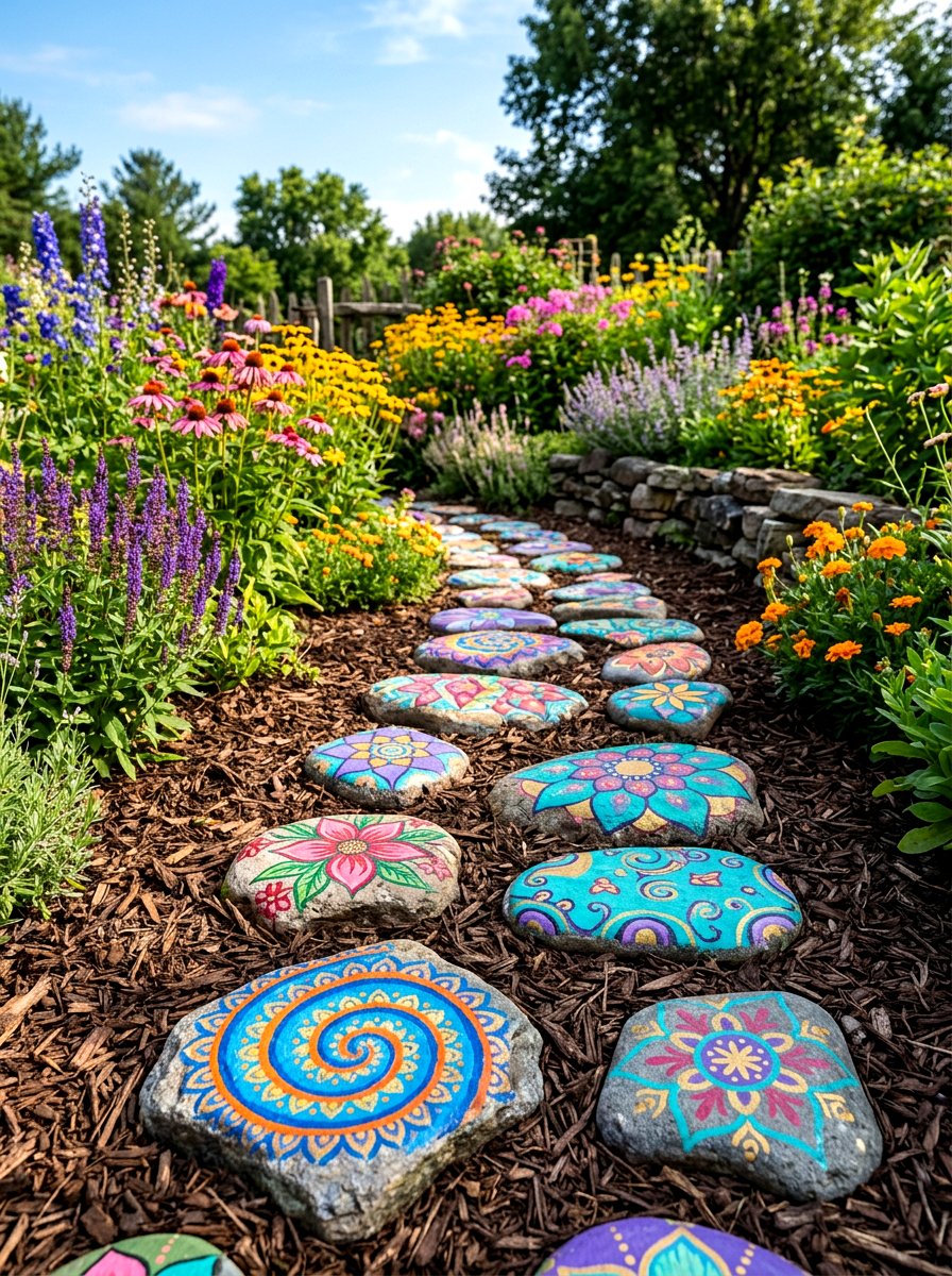 Painted Stone Garden Path - 25 Spring Pathway Decor Ideas