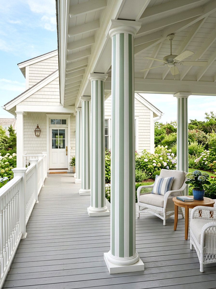 Painted Stripe Porch Column - 25 Spring Porch Column Decor Ideas