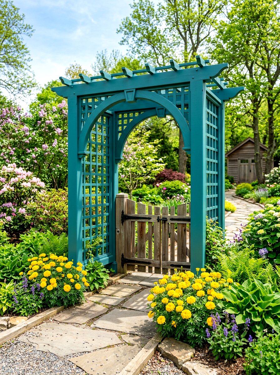Painted Teal Garden Arbor - 25 Spring Arbor Entrance Decor Ideas