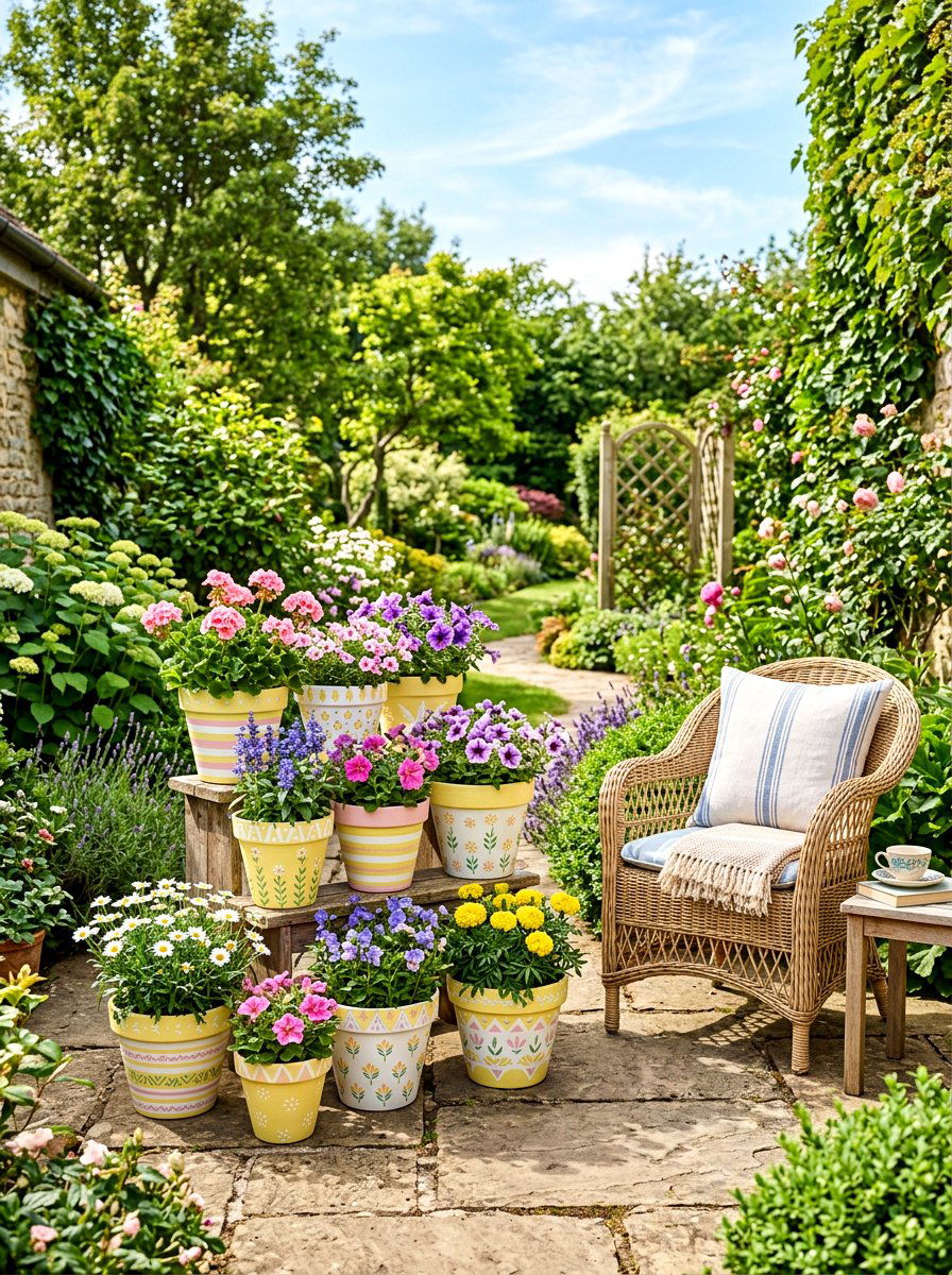 Painted Terra Cotta Pots - 25 Spring Cheap Decor Ideas