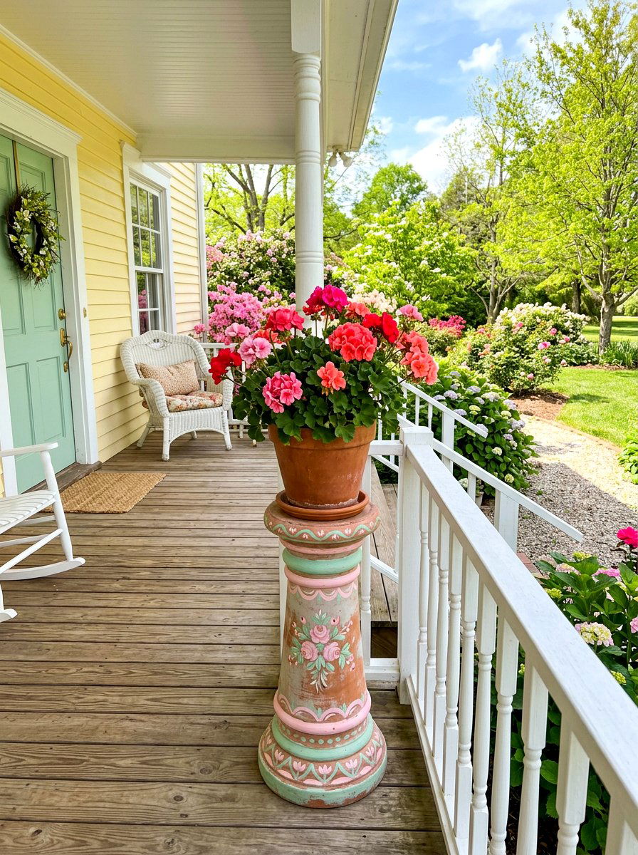 Painted Terracotta Pedestal - 25 Spring Plant Stand Ideas