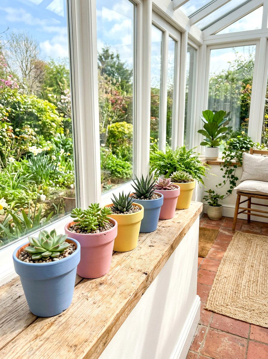 Painted Terracotta Pot Window - 25 Spring Window Frame Decor Ideas