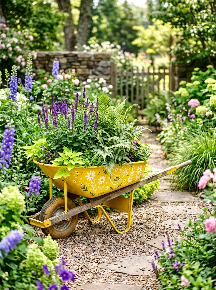 Painted Wheelbarrow Planter - 25 Spring Wheelbarrow Planter Ideas