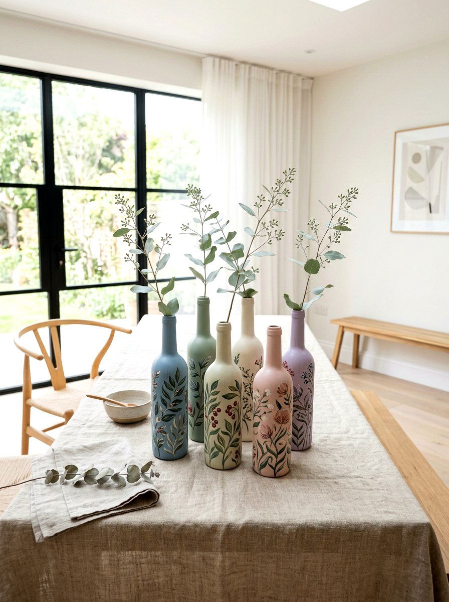Painted Wine Bottle Vase - 25 Spring Upcycled Decor Ideas