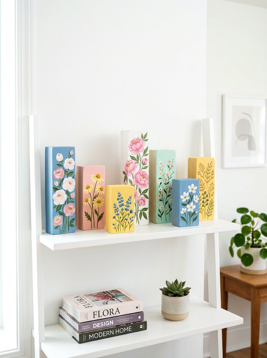 Painted Wood Block Flowers - 25 Spring Wood Craft Ideas
