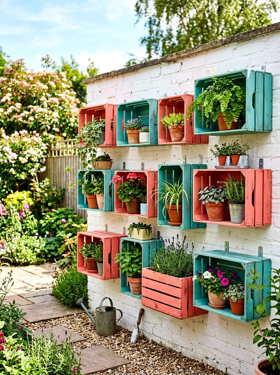 Painted Wooden Crate - 25 Spring Outdoor Wall Decor Ideas