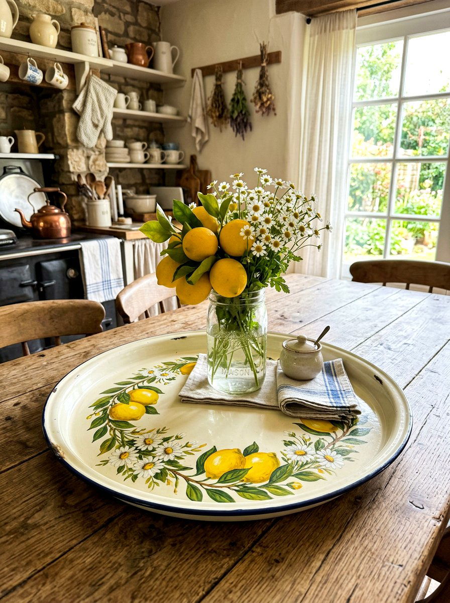 Painted enamel tray - 25 Spring Vintage Tray Decor Ideas
