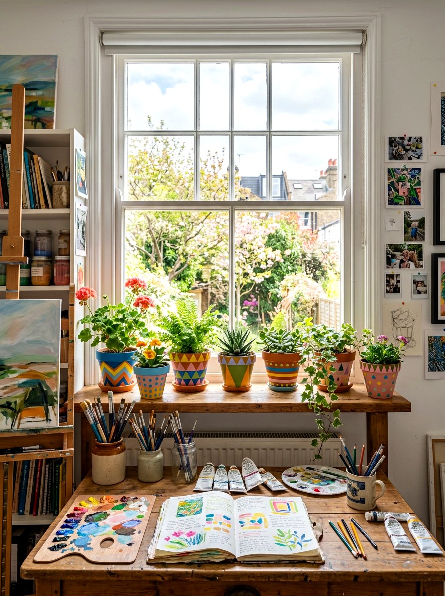 Painted flower pot - 25 Spring Window Sill Decor Ideas