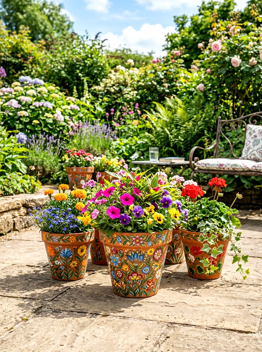 Painted flower pot patterns - 25 Spring Terracotta Pot Ideas