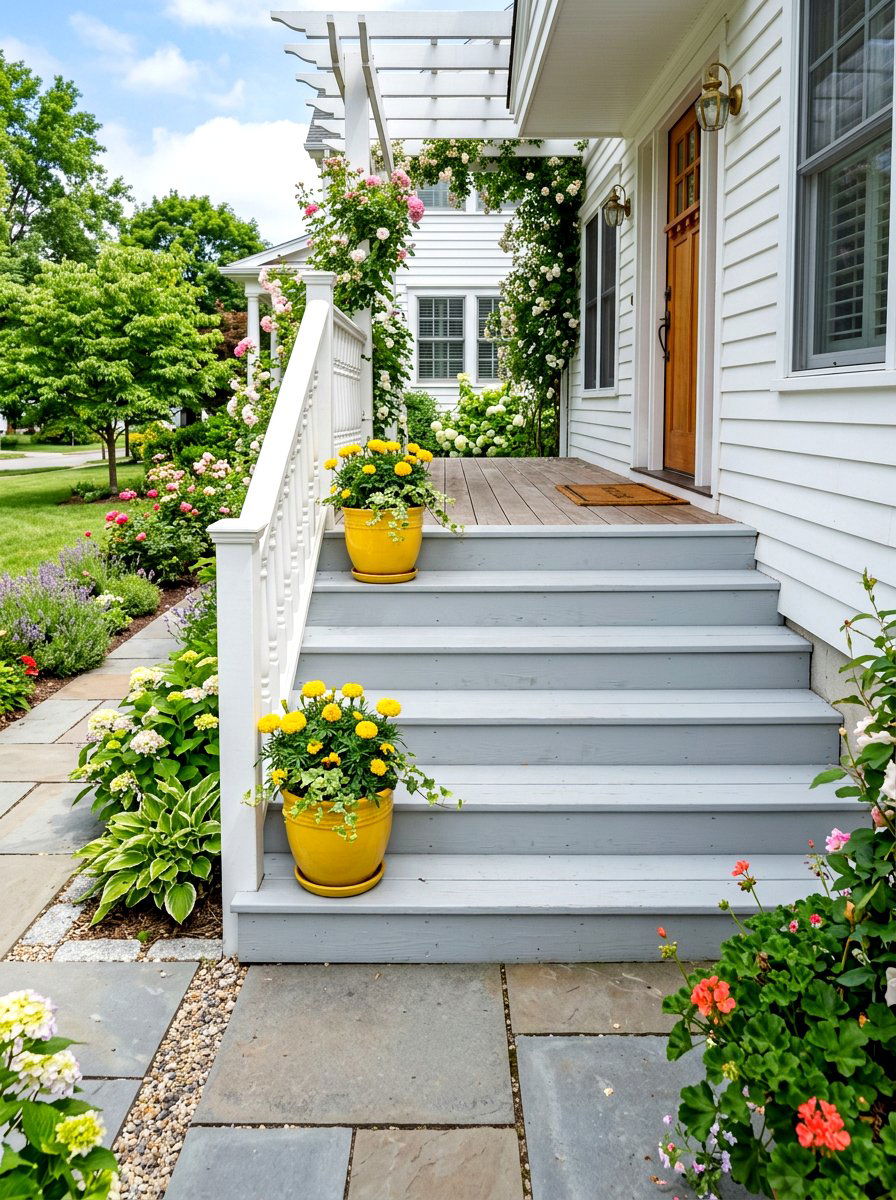Painted front porch steps - 25 Spring Front Walkway Decor Ideas