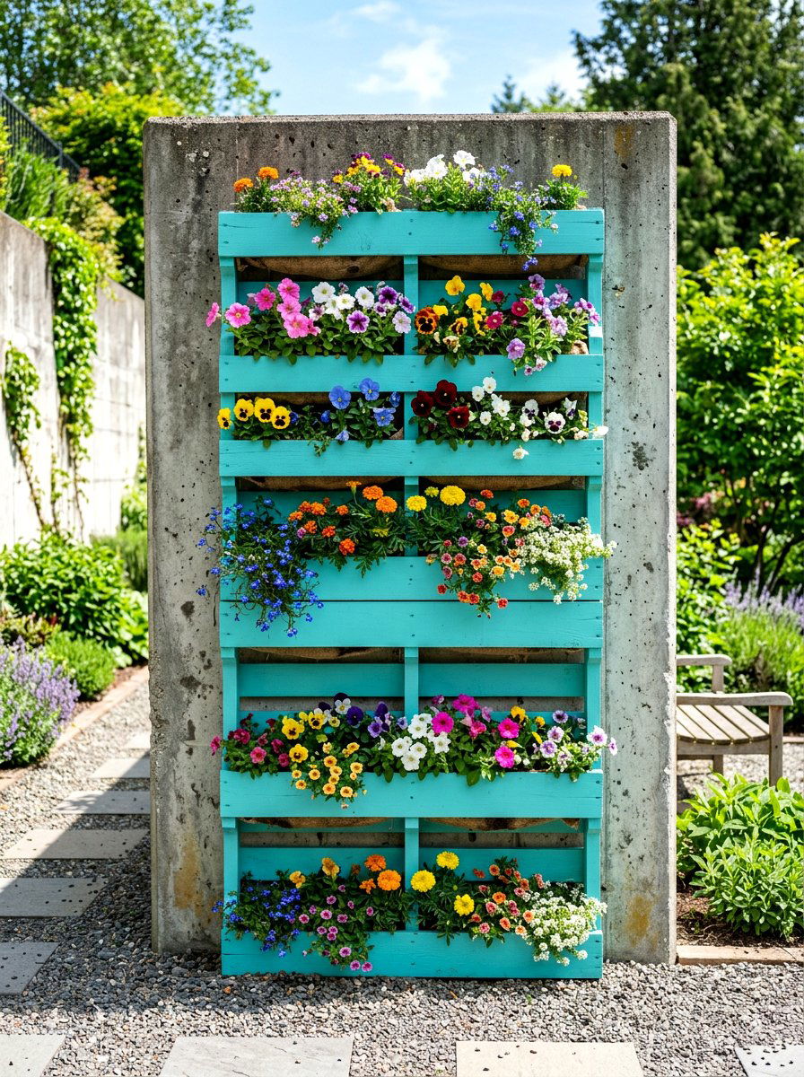 Painted pallet planter - 25 Spring Garden Wall Decor Ideas