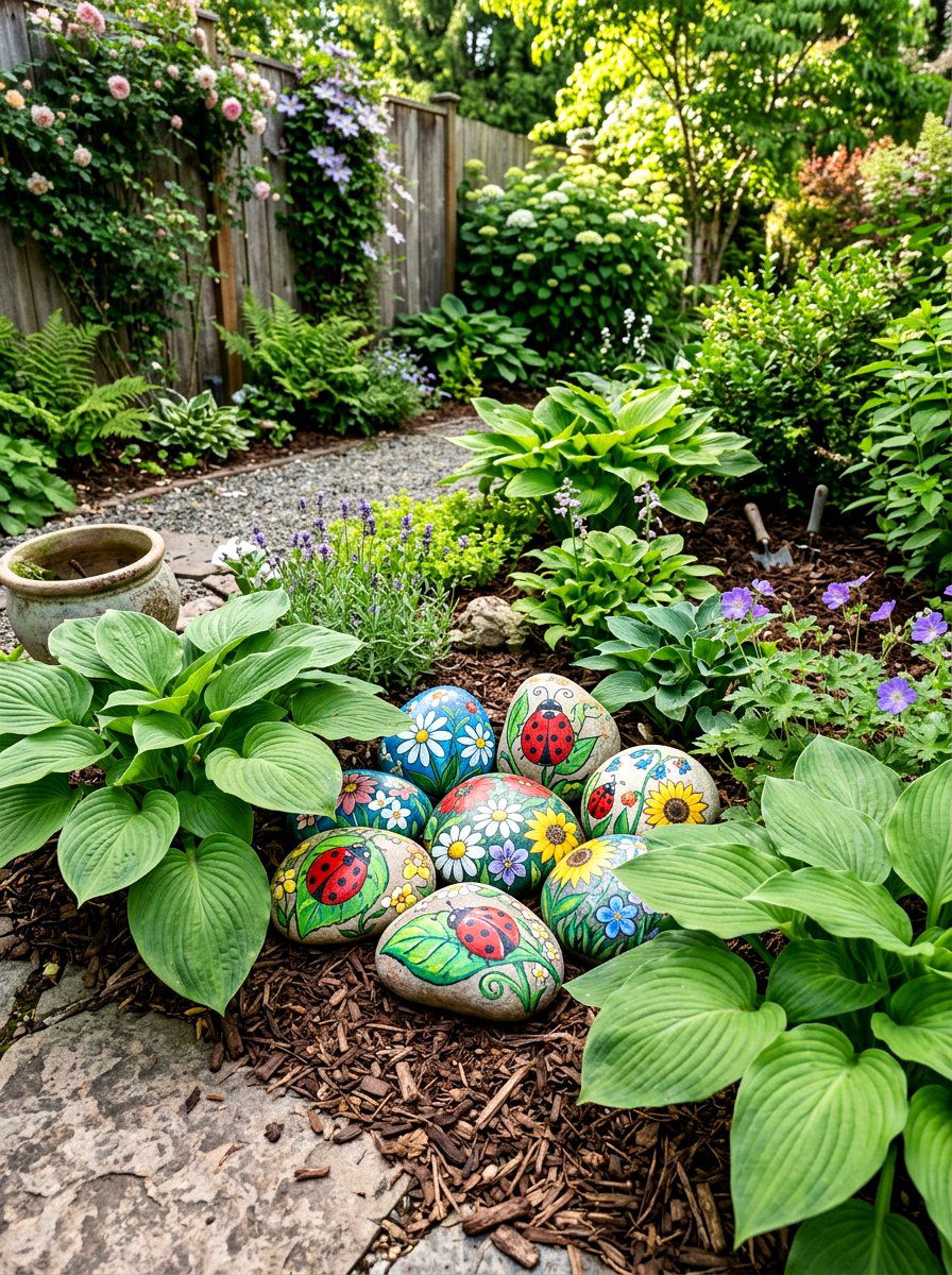 Painted stone garden decor - 25 Spring Free Decor Ideas
