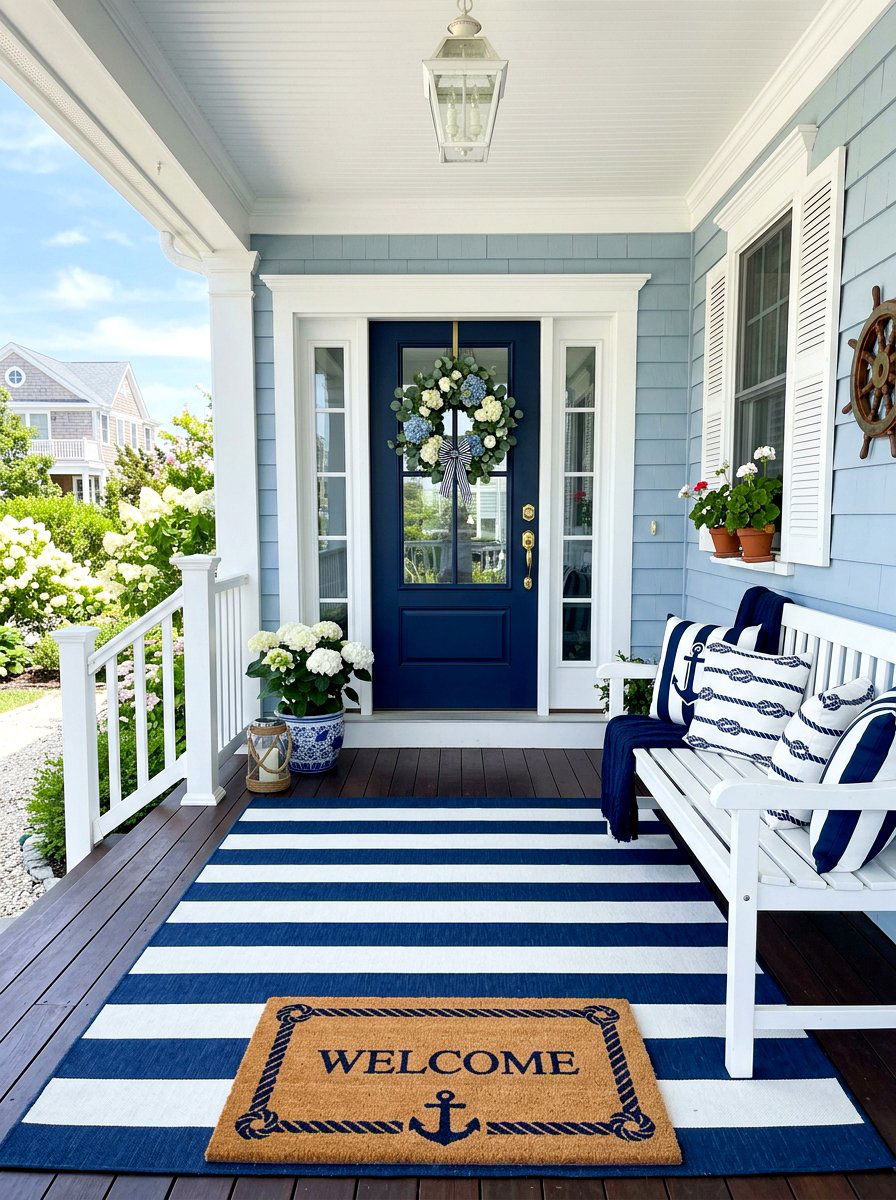 Painted stripe outdoor rug - 25 Spring Welcome Mat Ideas
