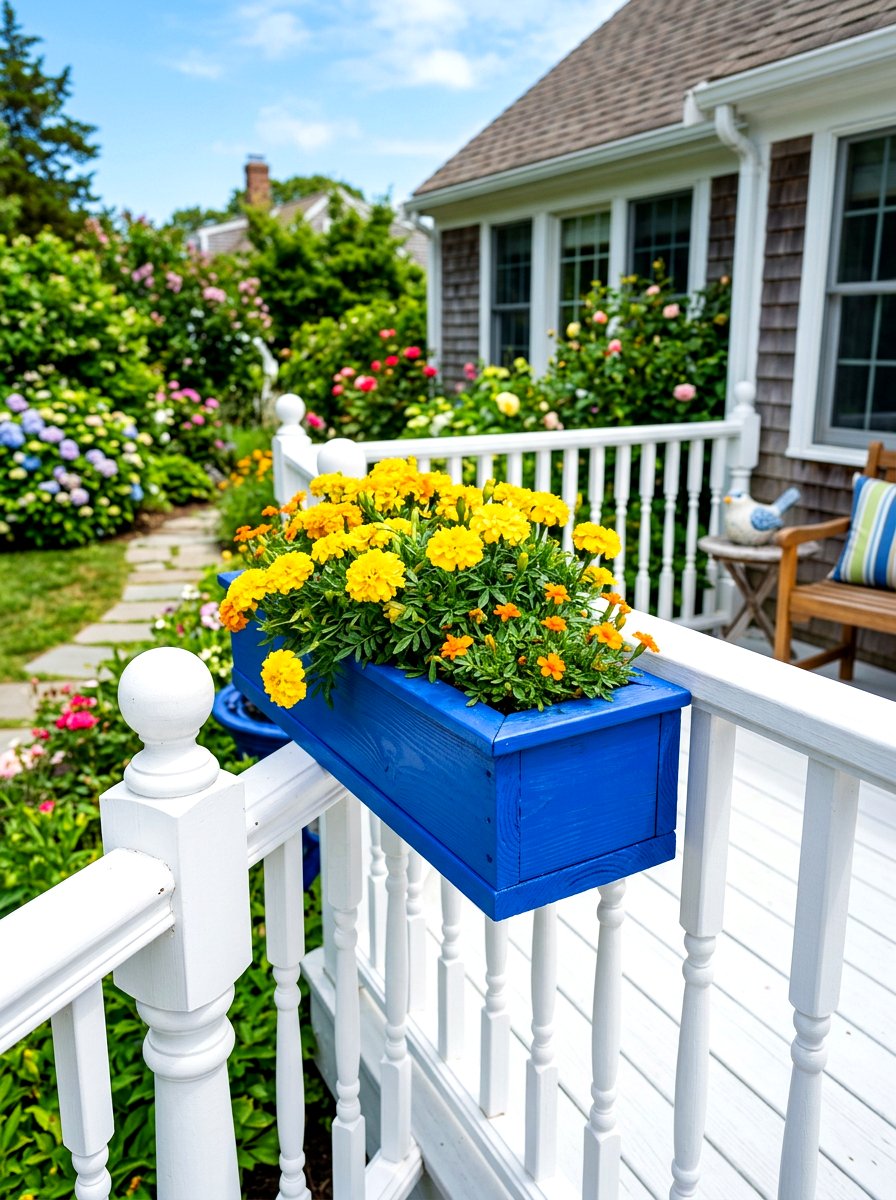 Painted wood railing box - 25 Spring Porch Railing Planter Ideas