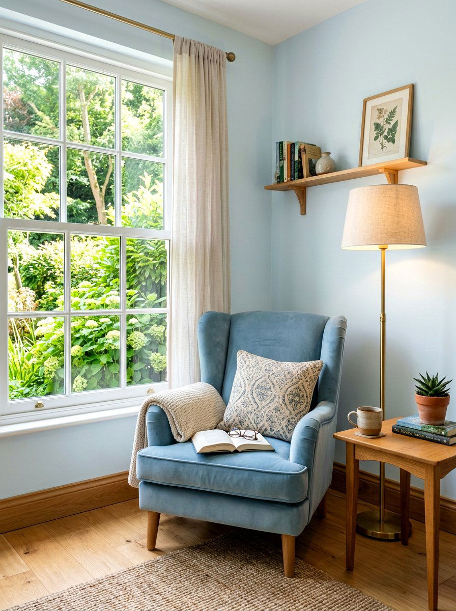 Pale Blue Reading Nook - 25 Spring Soft Blue Decor Ideas