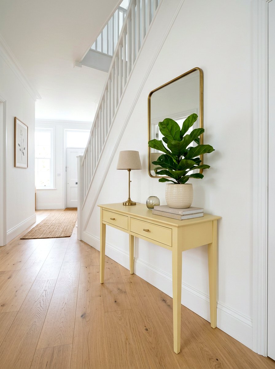Pale Yellow Console Table - 25 Spring Distressed Furniture Ideas