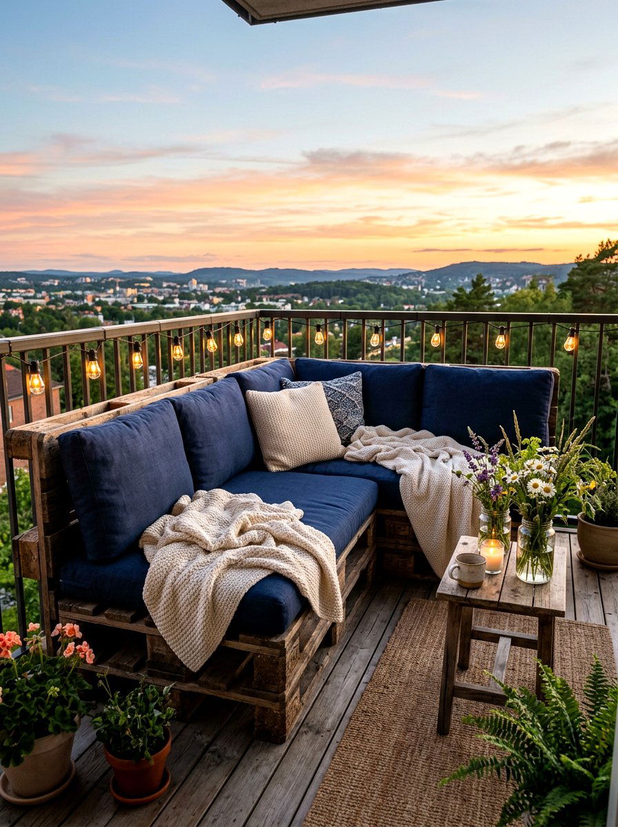 Pallet Sofa Lounge - 25 Spring Balcony Seating Decor Ideas