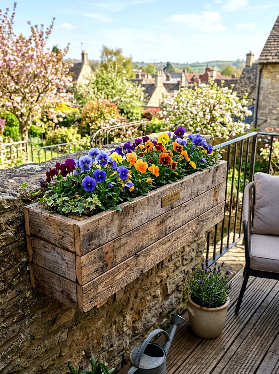 Pallet wood planter - 25 Spring Balcony Wall Decor Ideas