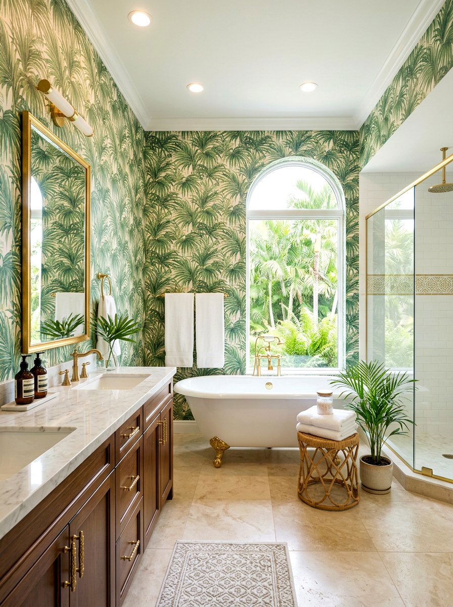Palm leaf pattern bathroom - 25 Spring Botanical Decor Ideas