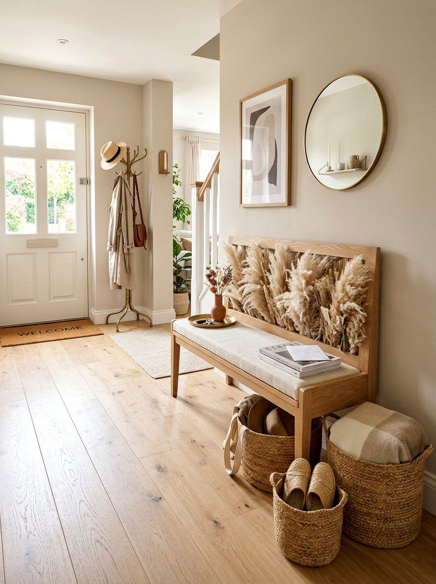 Pampas Grass Entryway Bench - 25 Spring Dried Pampas Grass Ideas