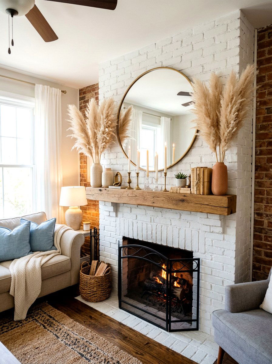 Pampas Grass Mantle Decor - 25 Spring Dried Pampas Grass Ideas
