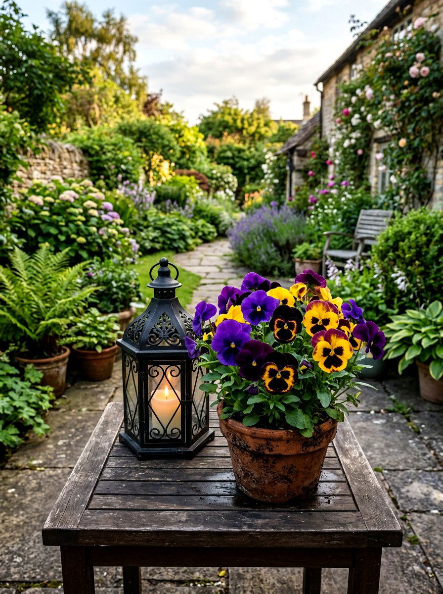 Pansies And Potting Soil - 25 Spring Lantern Filler Ideas