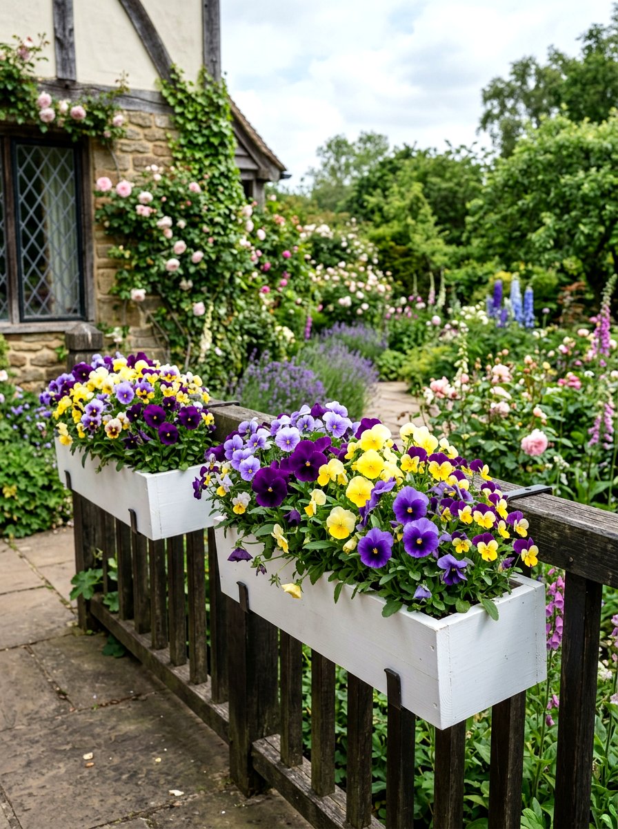 Pansy And Viola Window Boxes - 25 Spring Patio Planter Arrangement Ideas