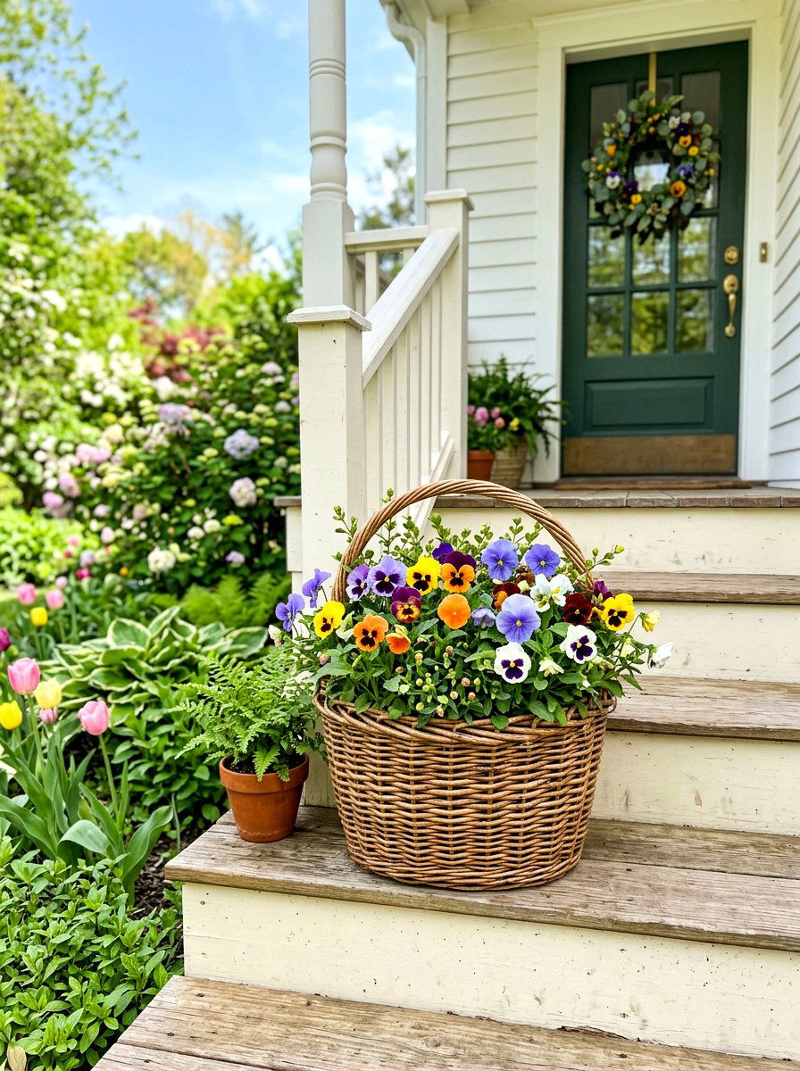 Pansy Basket Display - 25 Spring Flower Bouquet Ideas