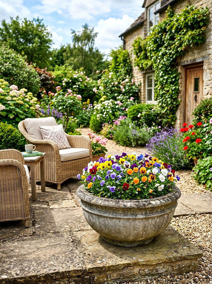 Pansy Bowl for Patio - 25 Spring Flower Bowl Ideas