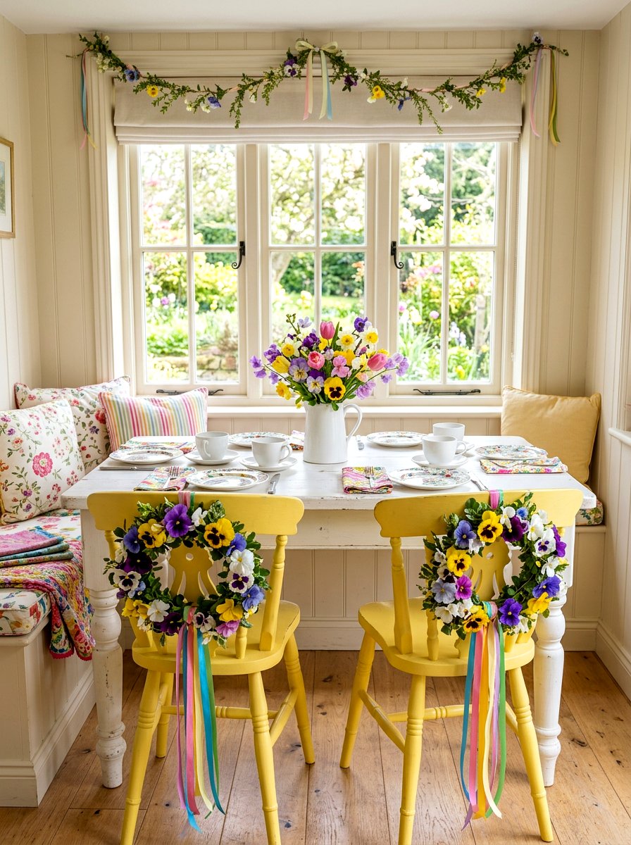 Pansy Chair Wreath - 25 Spring Chair Back Wreath Ideas