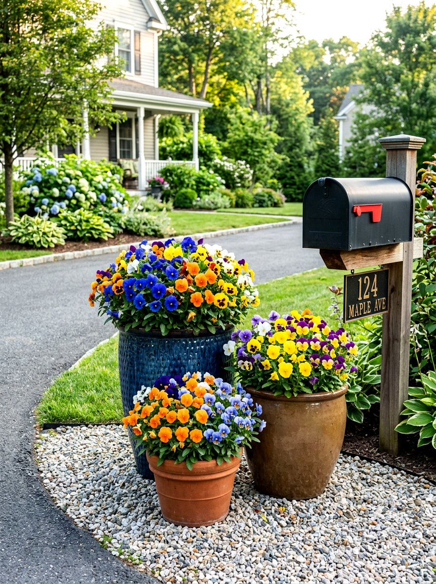 Pansy Container Garden - 25 Spring Mailbox Garden Ideas