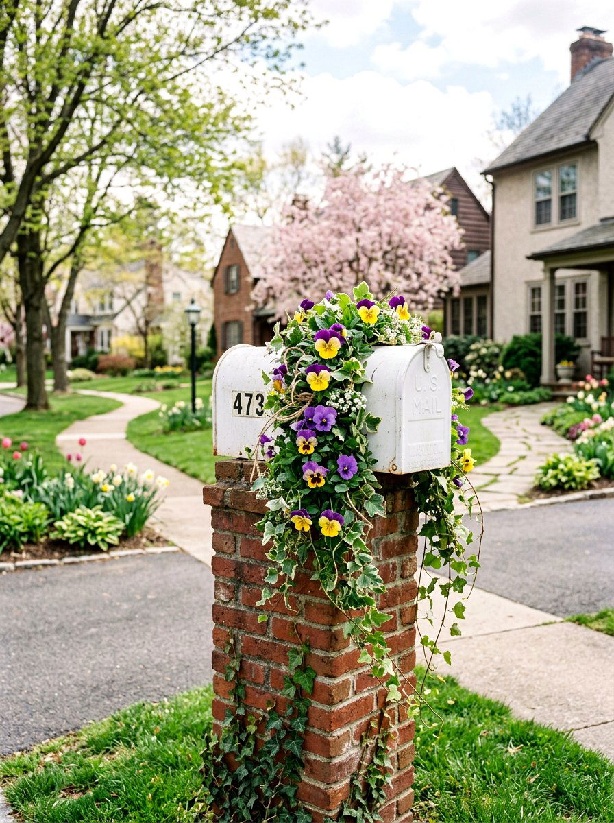 Pansy Flower Mailbox Swag - 25 Spring Mailbox Topper Ideas