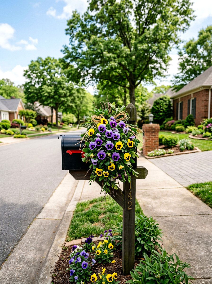 Pansy Flower Mailbox Swag - 25 Spring Mailbox Swag Ideas