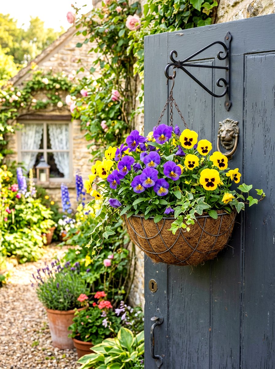 Pansy Flower Wall Basket - 25 Spring DIY Door Basket Ideas