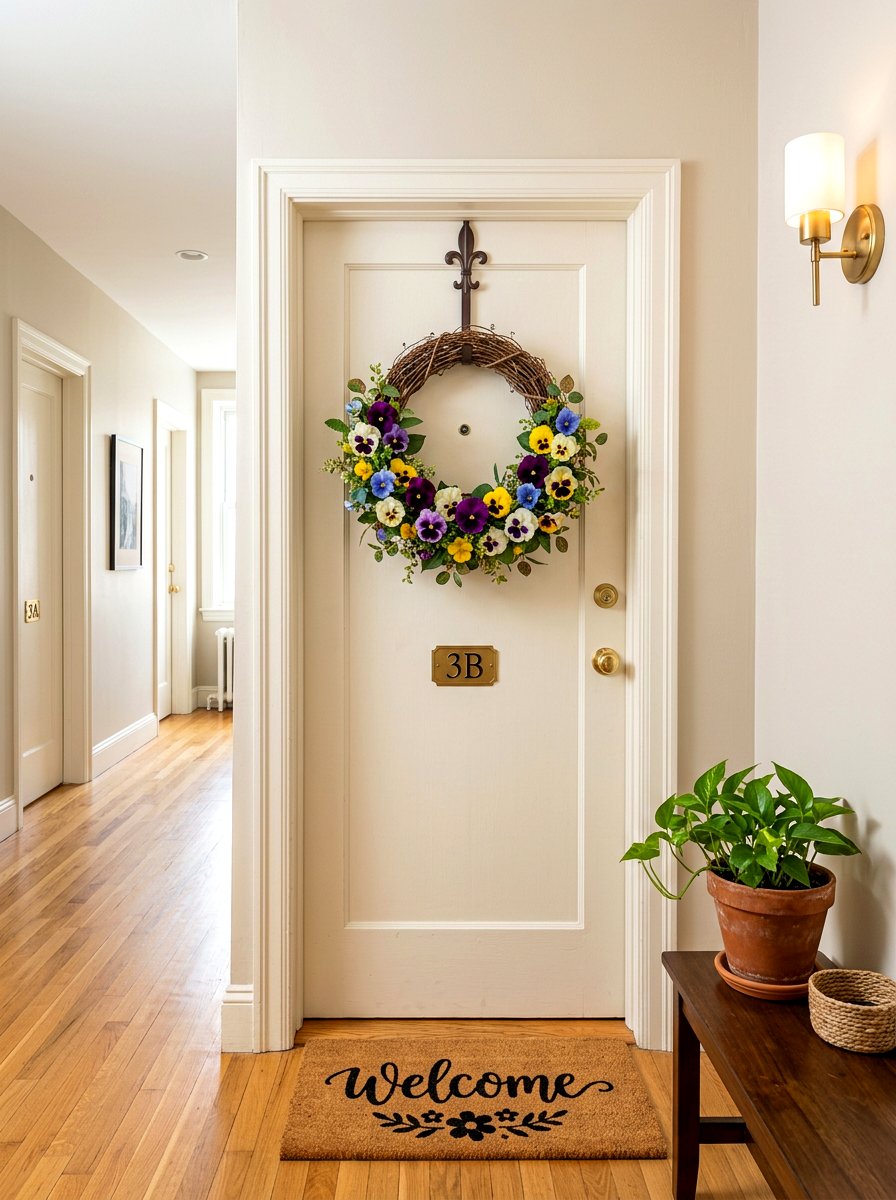 Pansy Flower Wreath - 25 Spring Mini Door Wreath Ideas
