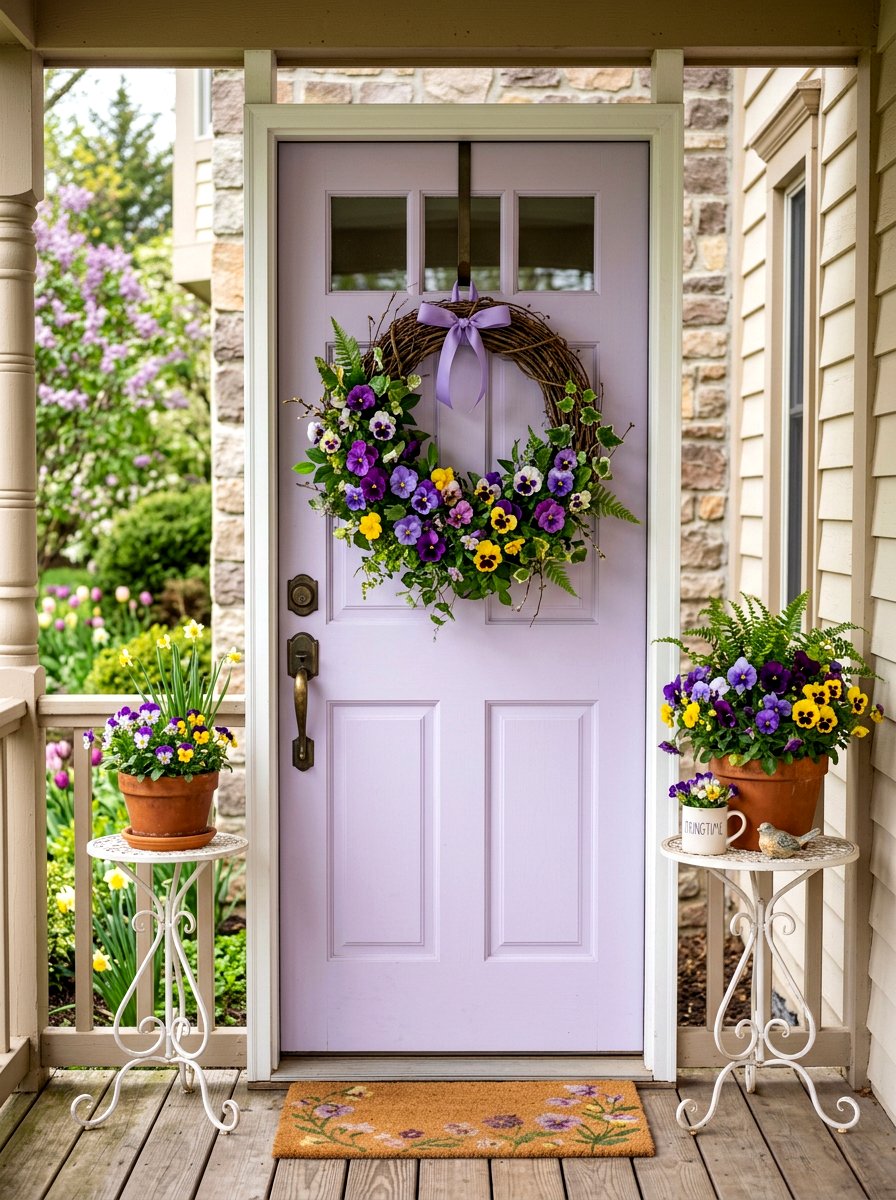 Pansy Grapevine Wreath - 25 Spring Grapevine Door Ideas