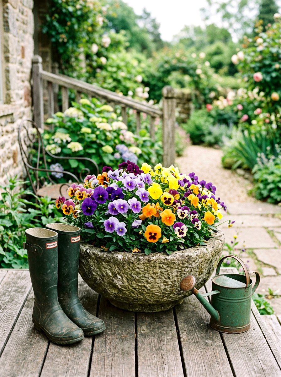 Pansy and viola pot - 25 Spring Container Garden Ideas