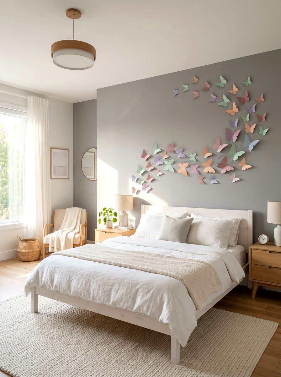 Paper Butterfly Mural - 25 Spring DIY Wall Art Ideas
