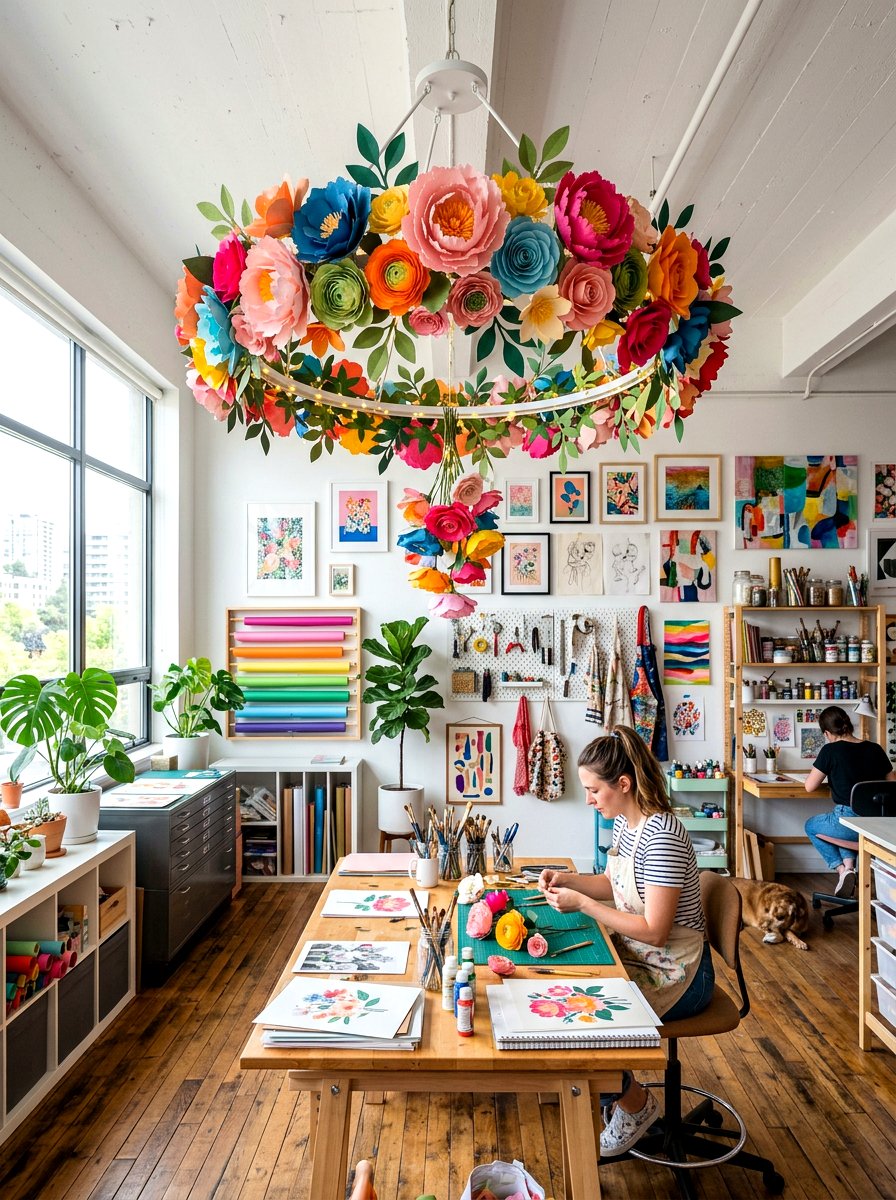 Paper Flower Chandelier - 25 Spring Chandelier Decor Ideas