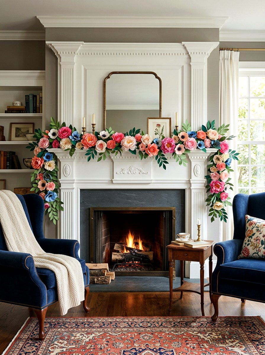 Paper Flower Garland - 25 Spring Tissue Paper Flower Ideas